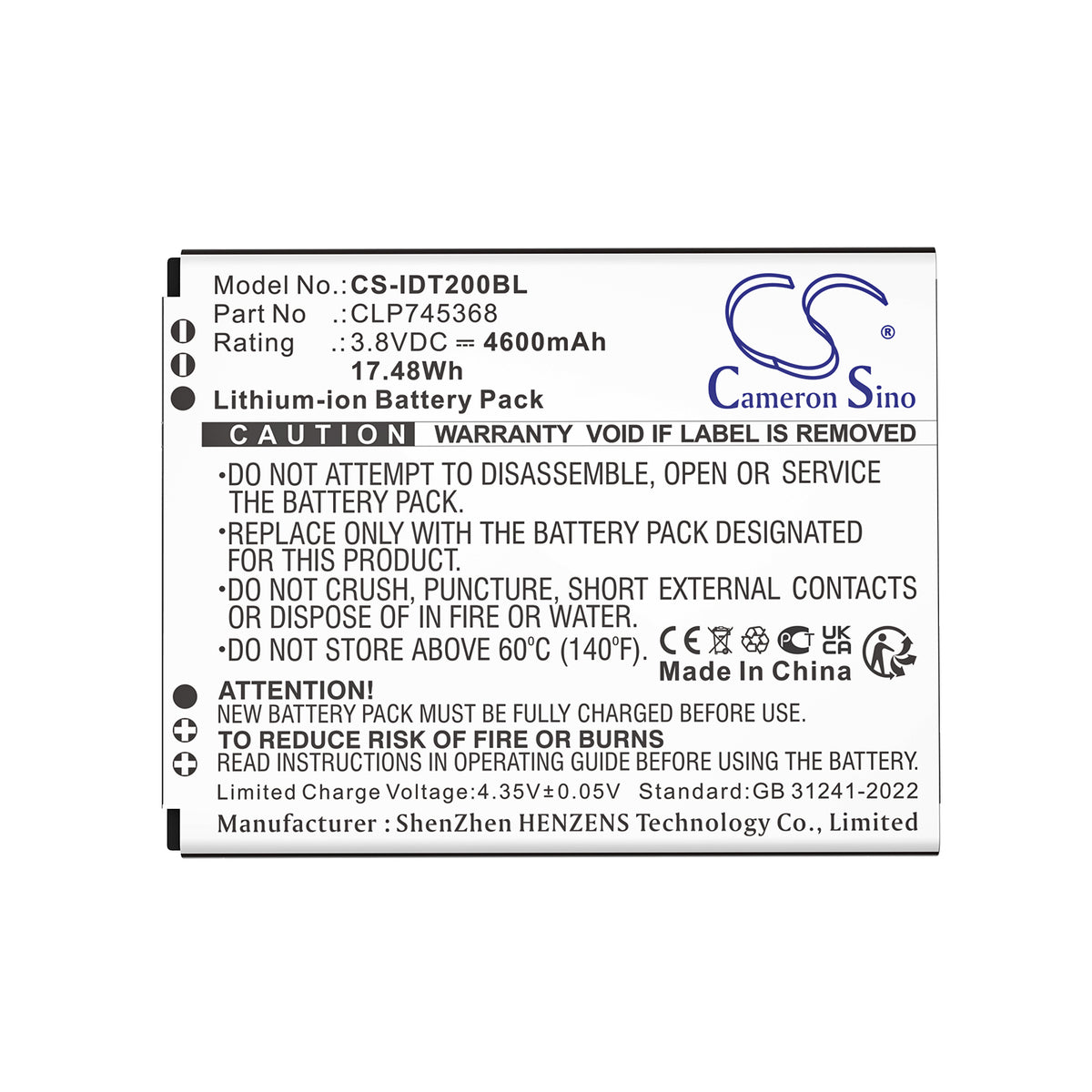 Replacement Battery for IDATA T3 – Barcode Scanner – 4600mAh / 3.8V