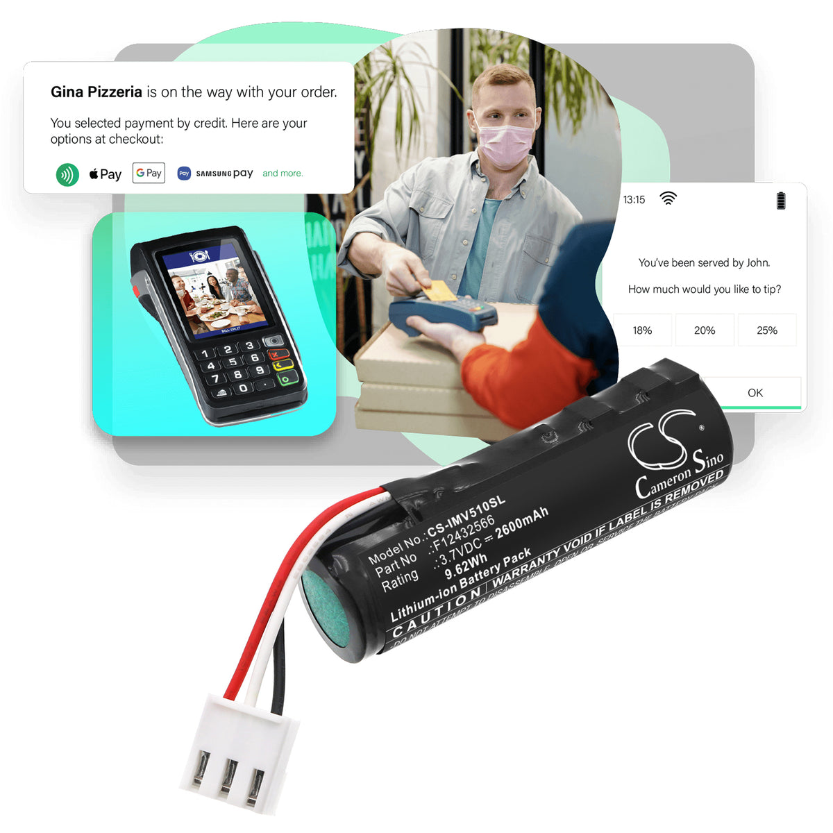 Replacement Battery for Ingenico Move 5000 3G Bluetooth – Payment Terminal – 2600mAh / 3.7V