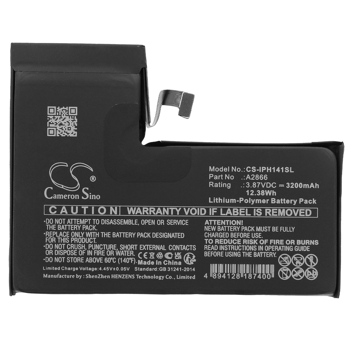 Replacement Battery for Apple iPhone 14 Pro – Mobile, SmartPhone – 3200mAh / 3.87V