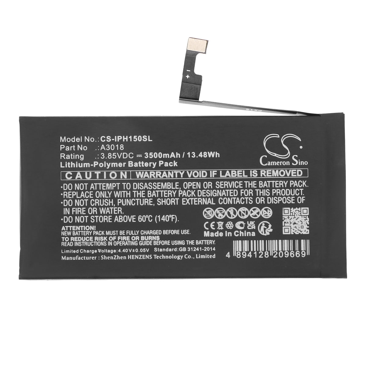 Replacement Battery for Apple iPhone 15 – Mobile, SmartPhone – 3500mAh / 3.85V