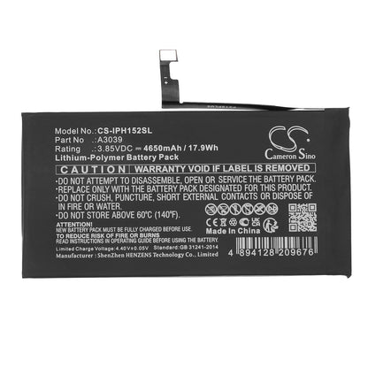 Replacement Battery for Apple iPhone 15 Plus – Mobile, SmartPhone – 4650mAh / 3.85V