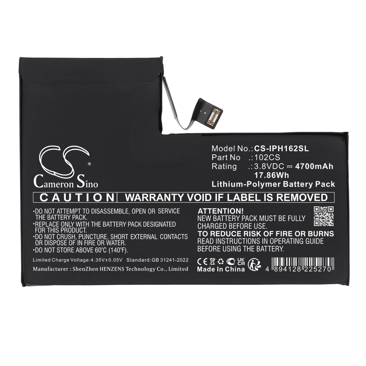 Replacement Battery for Apple A3084 – Mobile, SmartPhone – 4700mAh / 3.8V