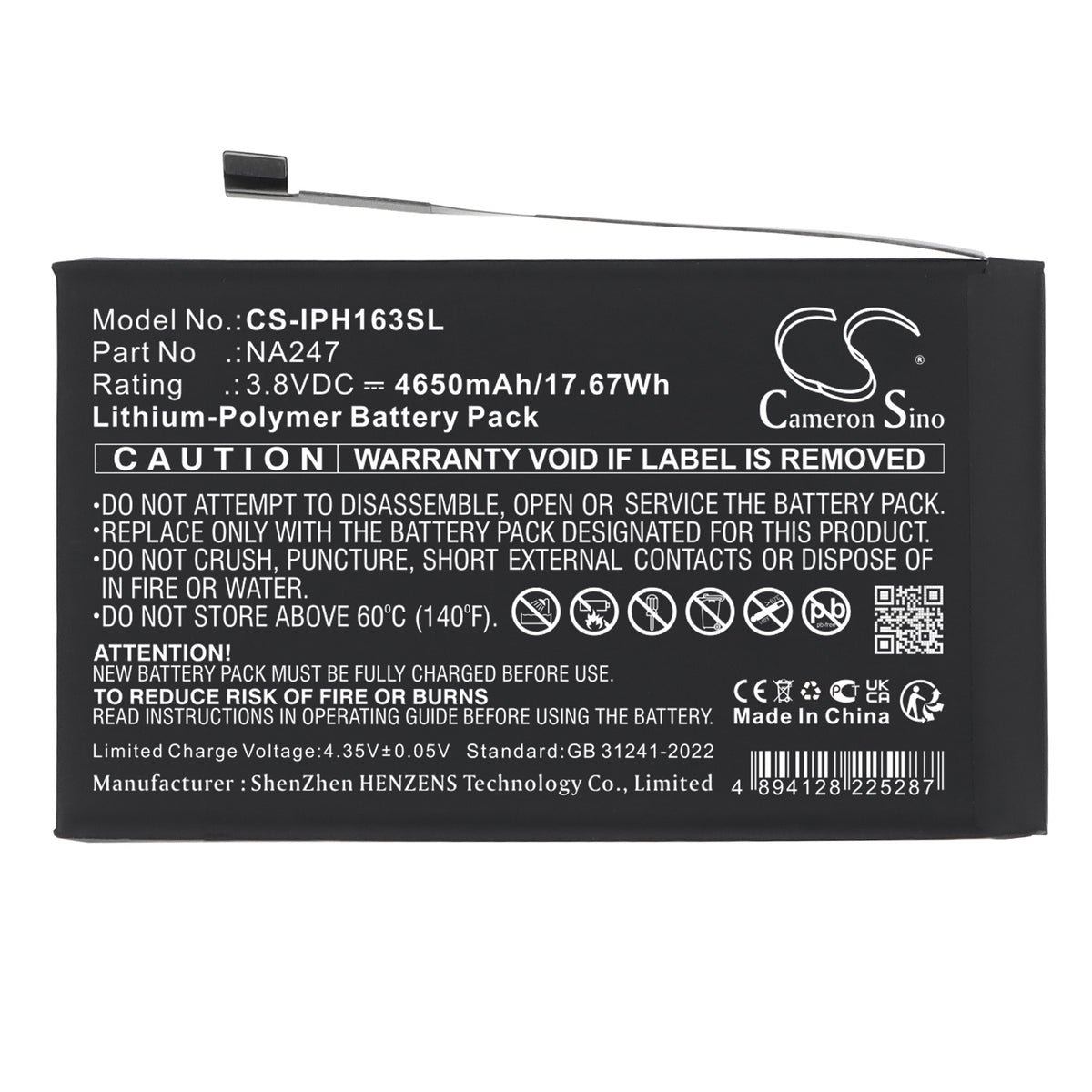 Replacement Battery for Apple A3082 – Mobile, SmartPhone – 4650mAh / 3.8V