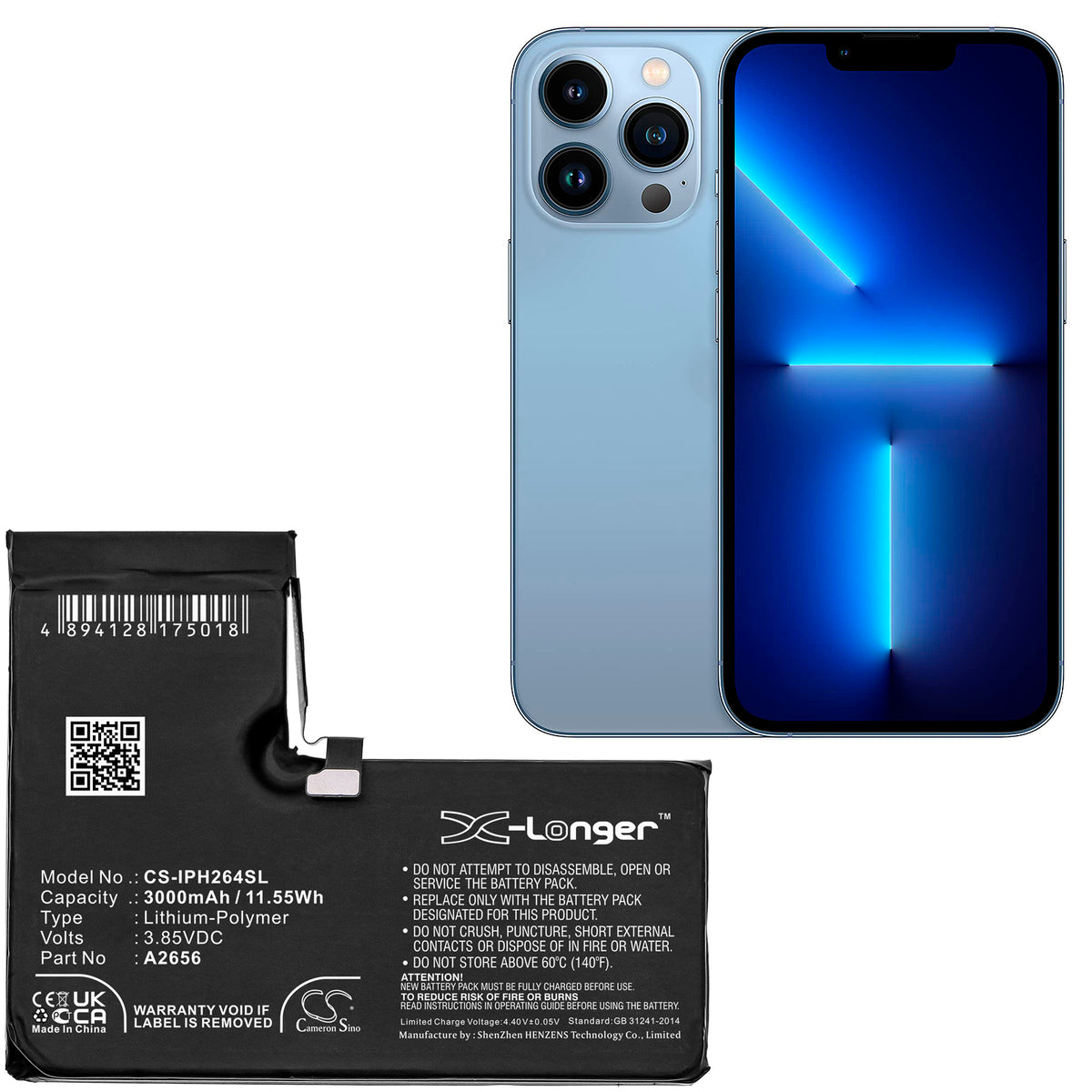 Replacement Battery for Apple iPhone 13 Pro – Mobile, SmartPhone – 3000mAh / 3.85V