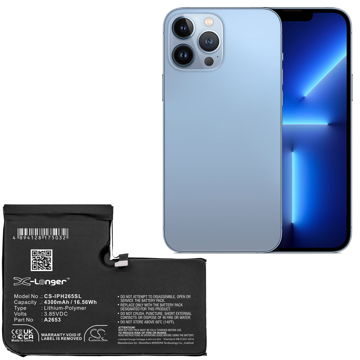 Replacement Battery for Apple iPhone 13 Pro Max – Mobile, SmartPhone – 4300mAh / 3.85V