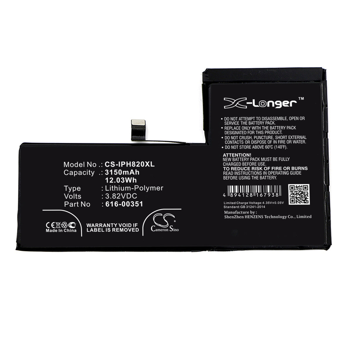Replacement Battery for Apple iPhone X – Mobile, SmartPhone – 3150mAh / 3.82V