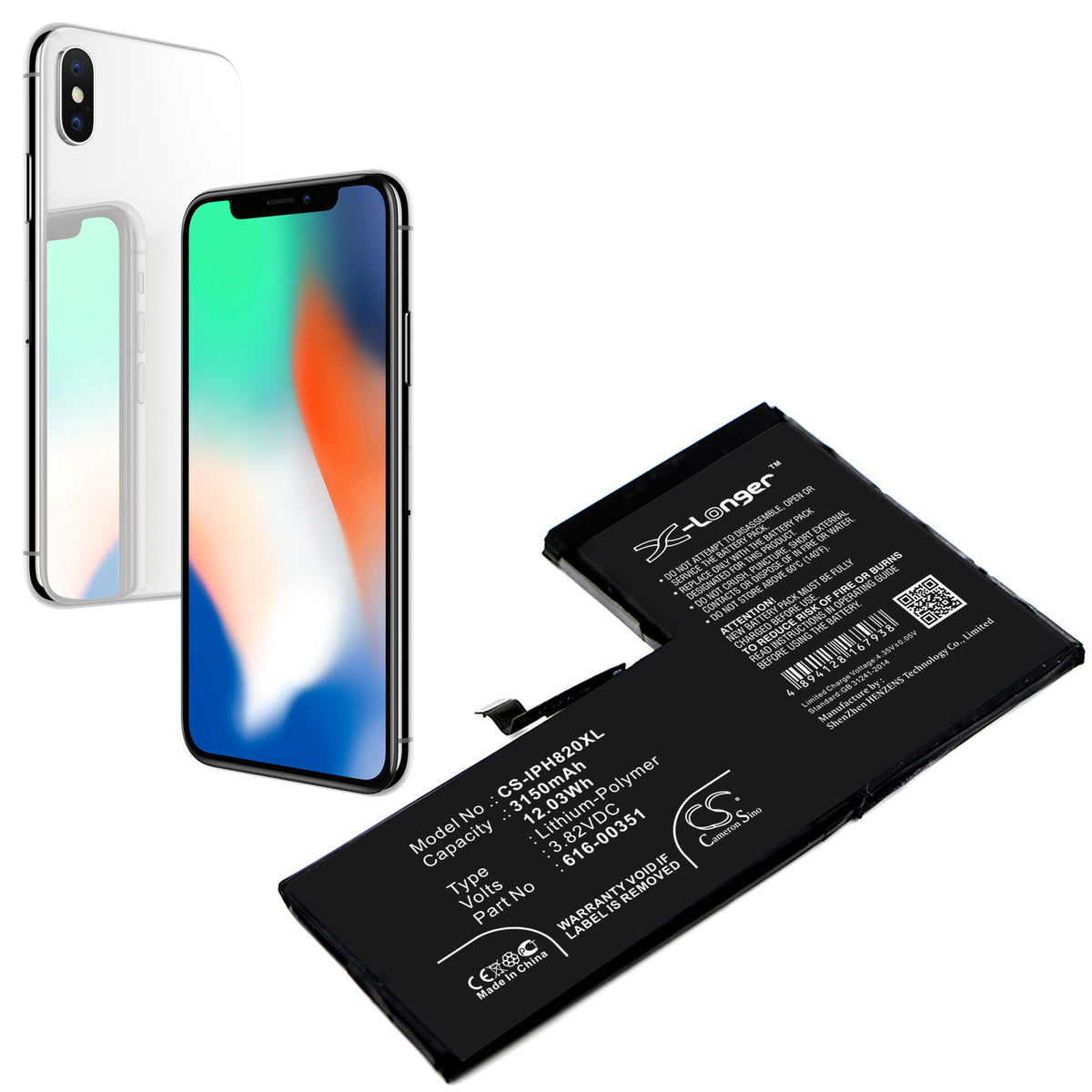 Replacement Battery for Apple iPhone X – Mobile, SmartPhone – 3150mAh / 3.82V