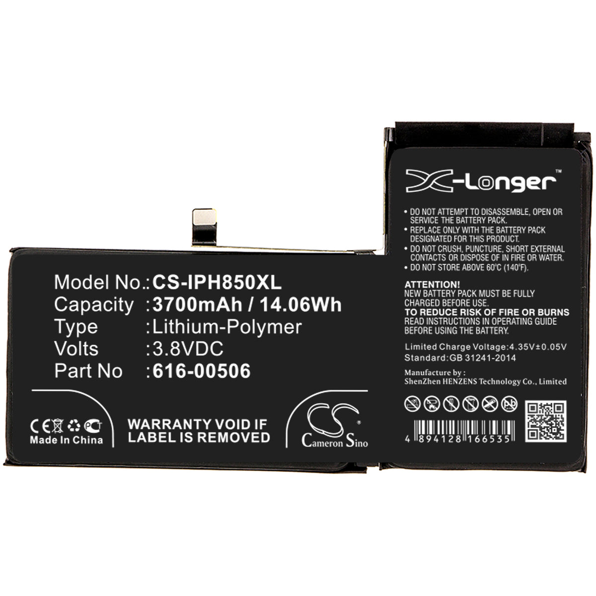 Replacement Battery for Apple iPhone Xs Max – Mobile, SmartPhone – 3700mAh / 3.8V