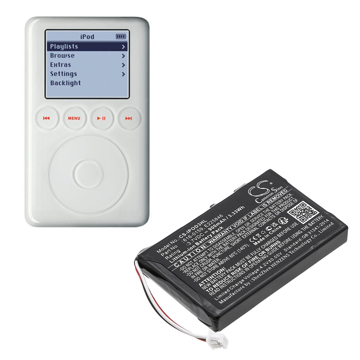 Replacement Battery for Apple iPOD 3th Generation – Media Player – 900mAh / 3.7V
