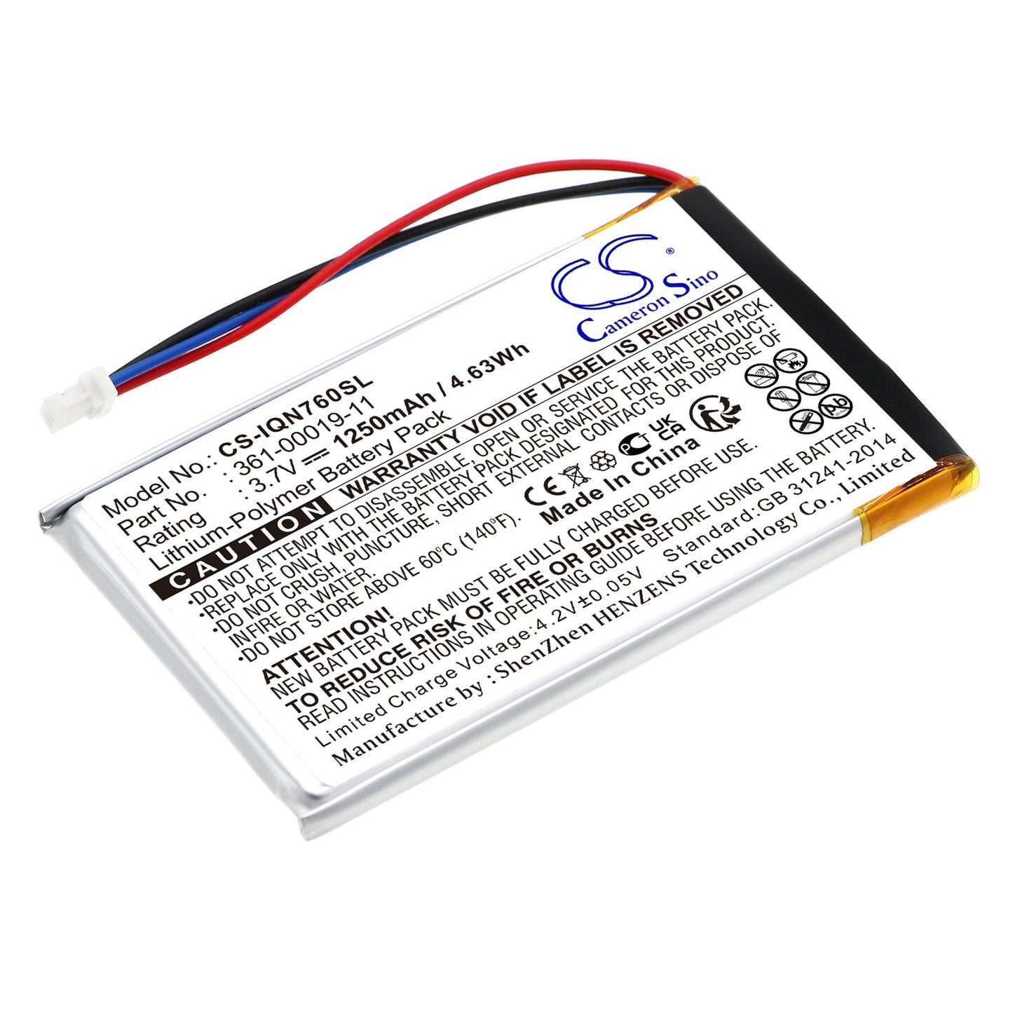 Replacement Battery for Garmin  Nuvi 3590 – GPS, Navigator – 1250mAh / 4.63Wh / 3.7V
