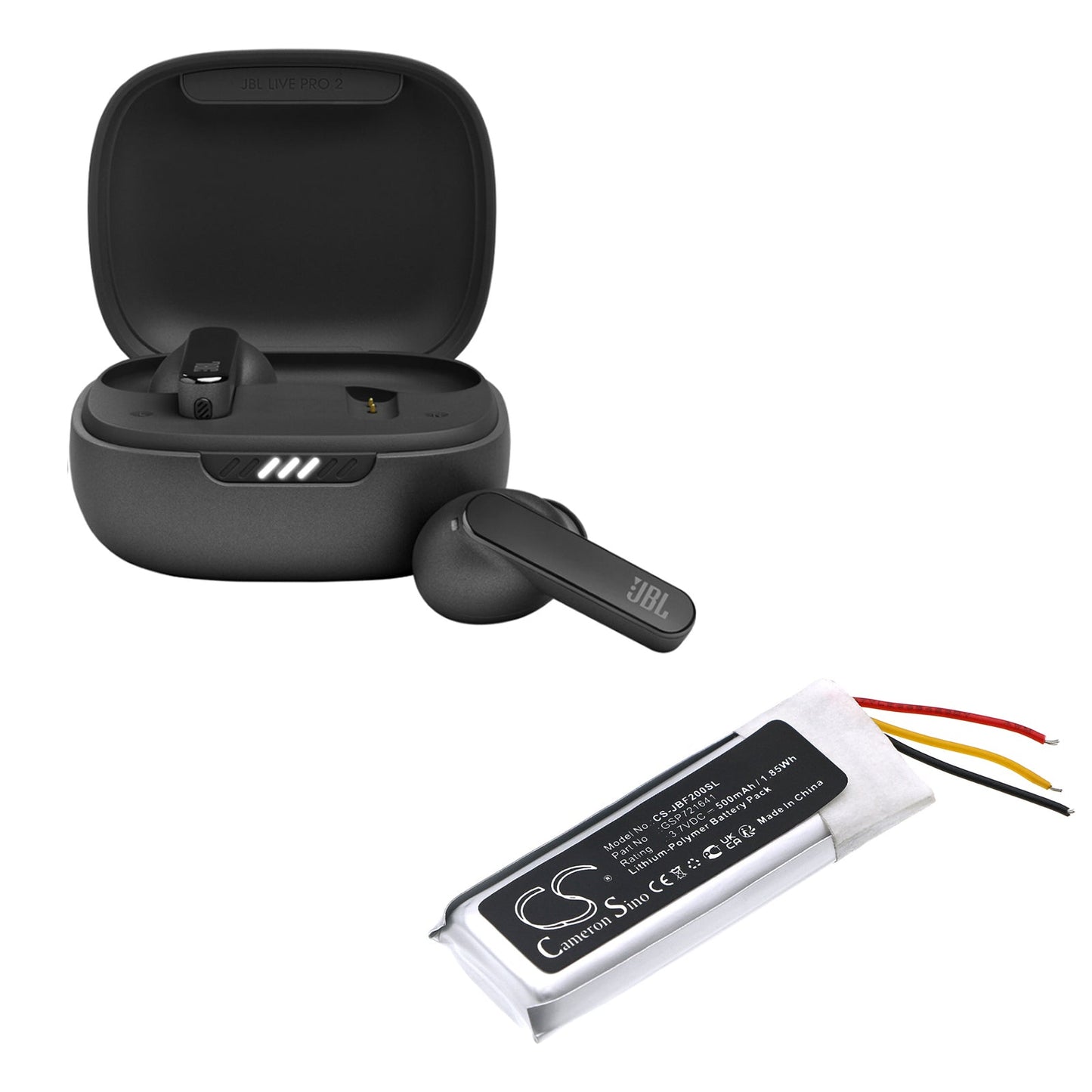 Replacement Battery for JBL  Live Pro 2 Charging Case – Wireless Headset – 500mAh / 1.85Wh / 3.7V