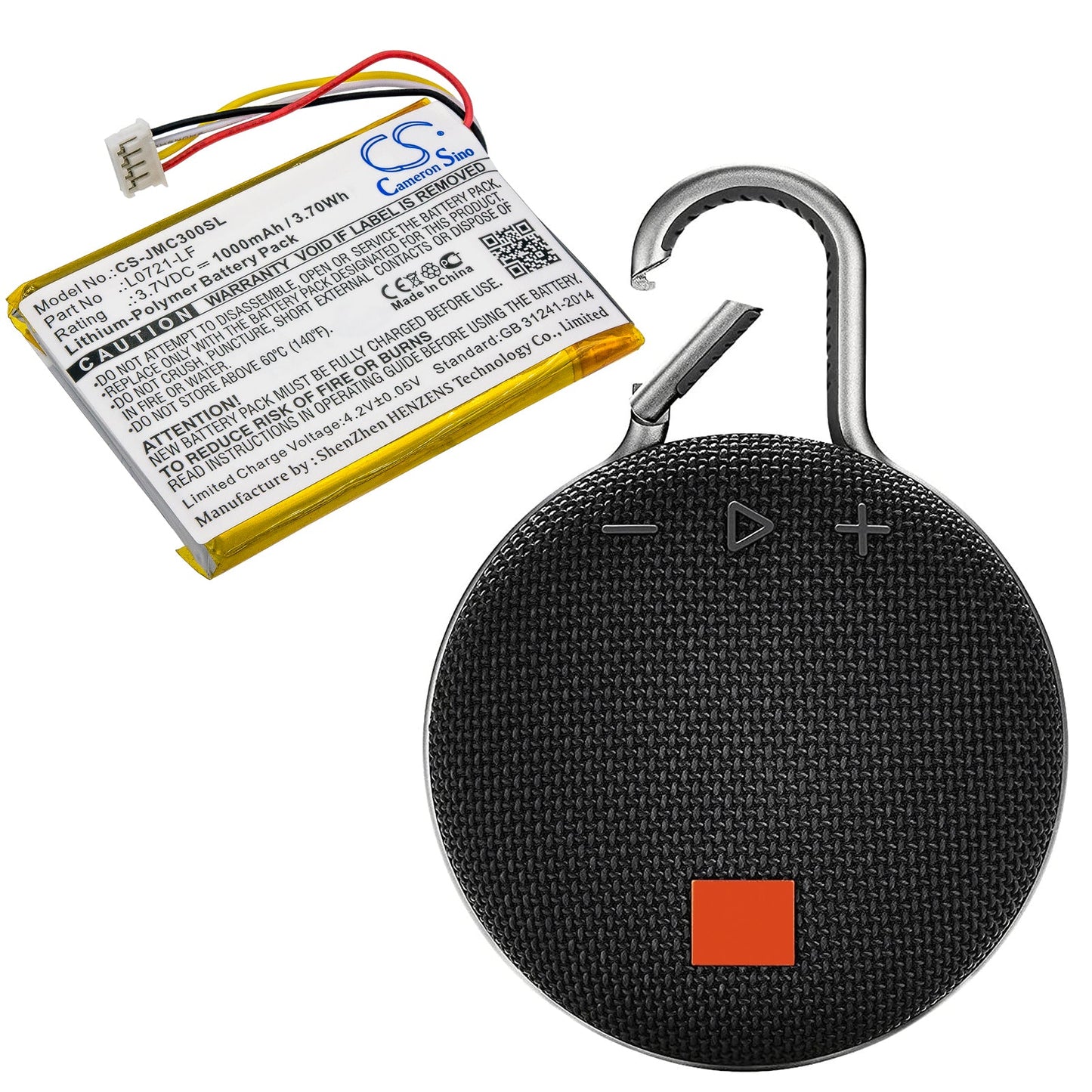 Replacement Battery for JBL  Clip 3 – Speaker – 1000mAh / 3.70Wh / 3.7V