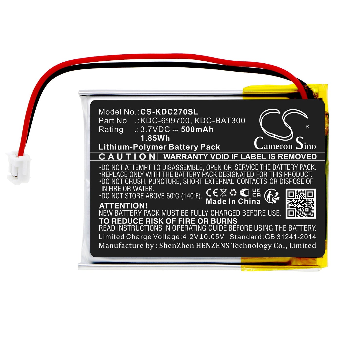Replacement Battery for KOAMTAC  KDC270 – Barcode Scanner – 500mAh / 1.85Wh / 3.7V