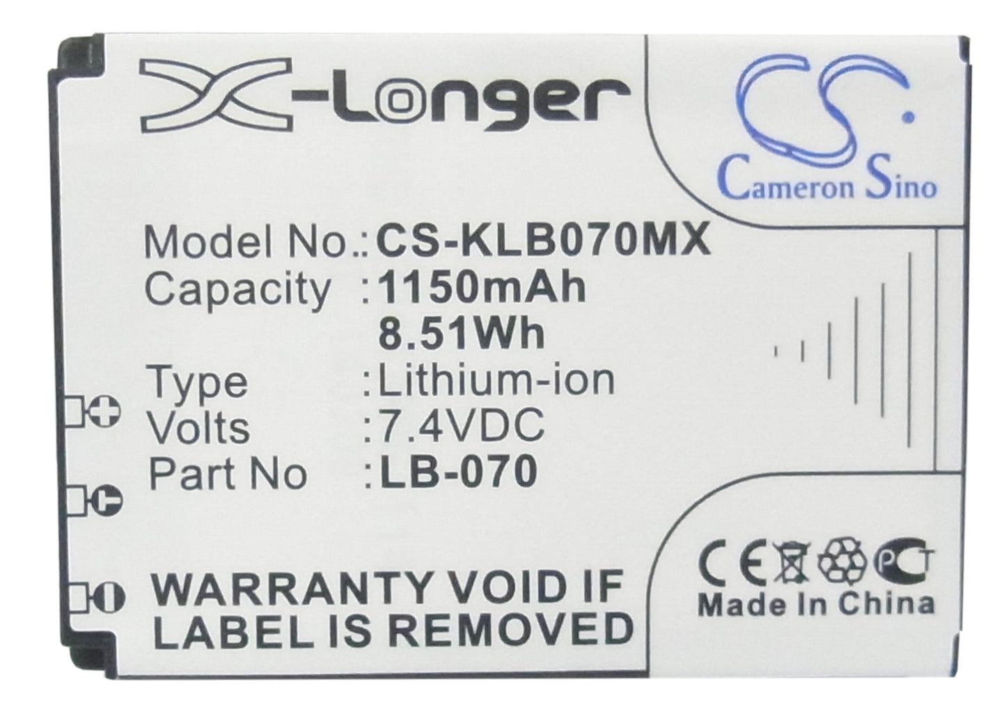 Replacement Battery for Kodak  Pixpro AZ651 – Camera – 1150mAh / 8.51Wh / 7.4V