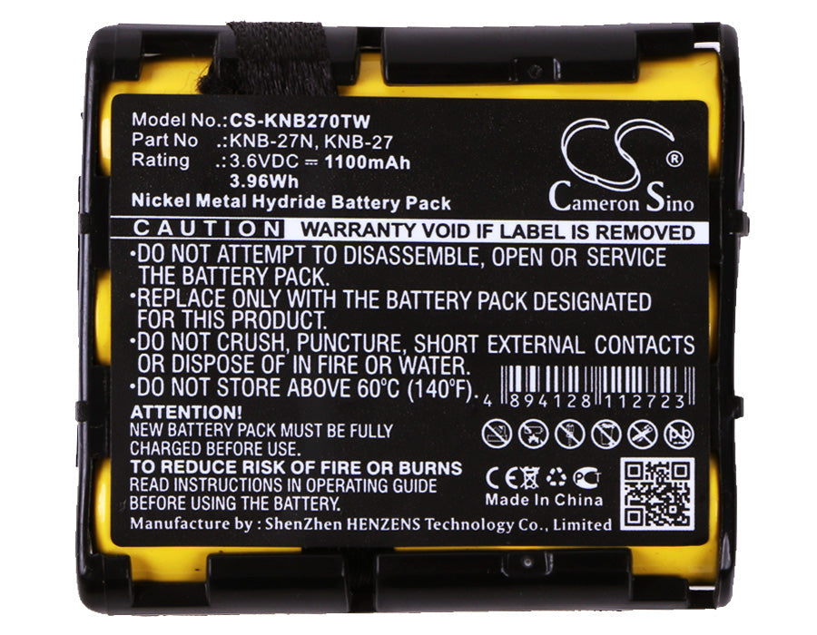 Replacement Battery for Kenwood  TK-3130 – Two-Way Radio – 1100mAh / 3.96Wh / 3.6V