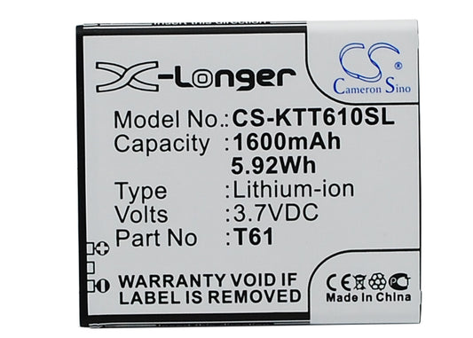 Replacement Battery for K-Touch T61 – Mobile, SmartPhone – 1600mAh / 3.7V