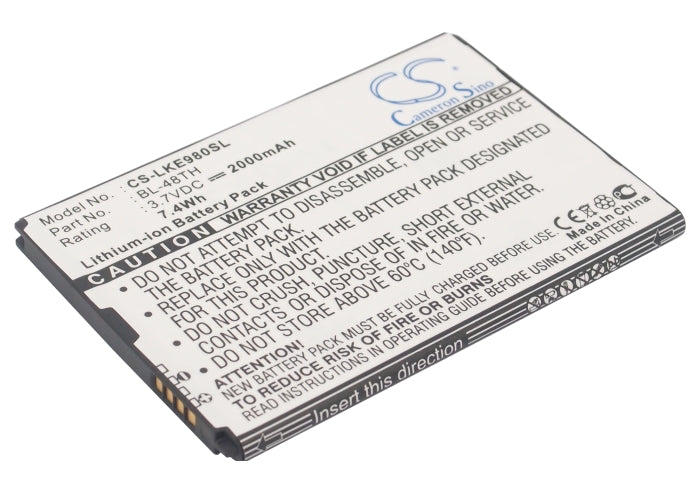Replacement Battery for LG E940 – Mobile, SmartPhone – 2000mAh / 3.7V - image 1