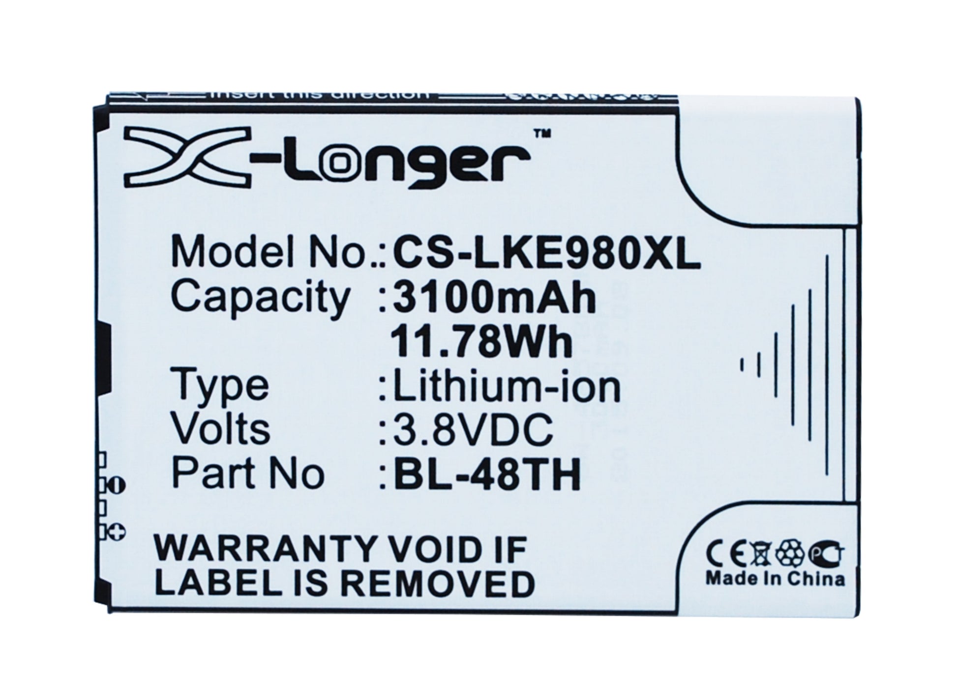 Replacement Battery for LG E940 – Mobile, SmartPhone – 3100mAh / 3.8V - image 1