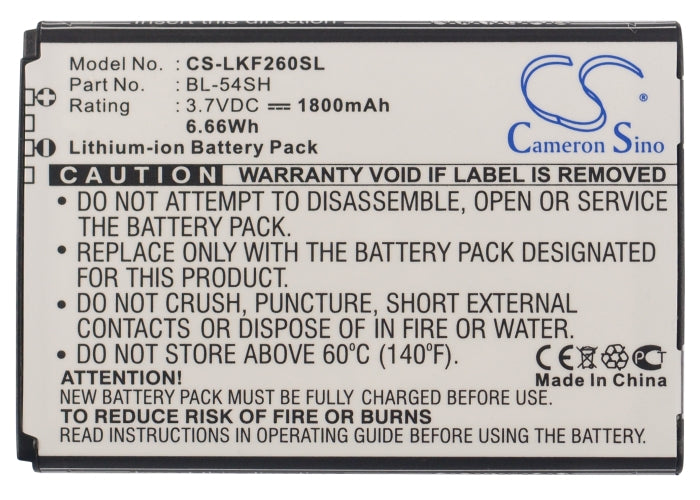 Replacement Battery for LG  Bello 2 – Mobile, SmartPhone – 1800mAh / 6.66Wh / 3.7V