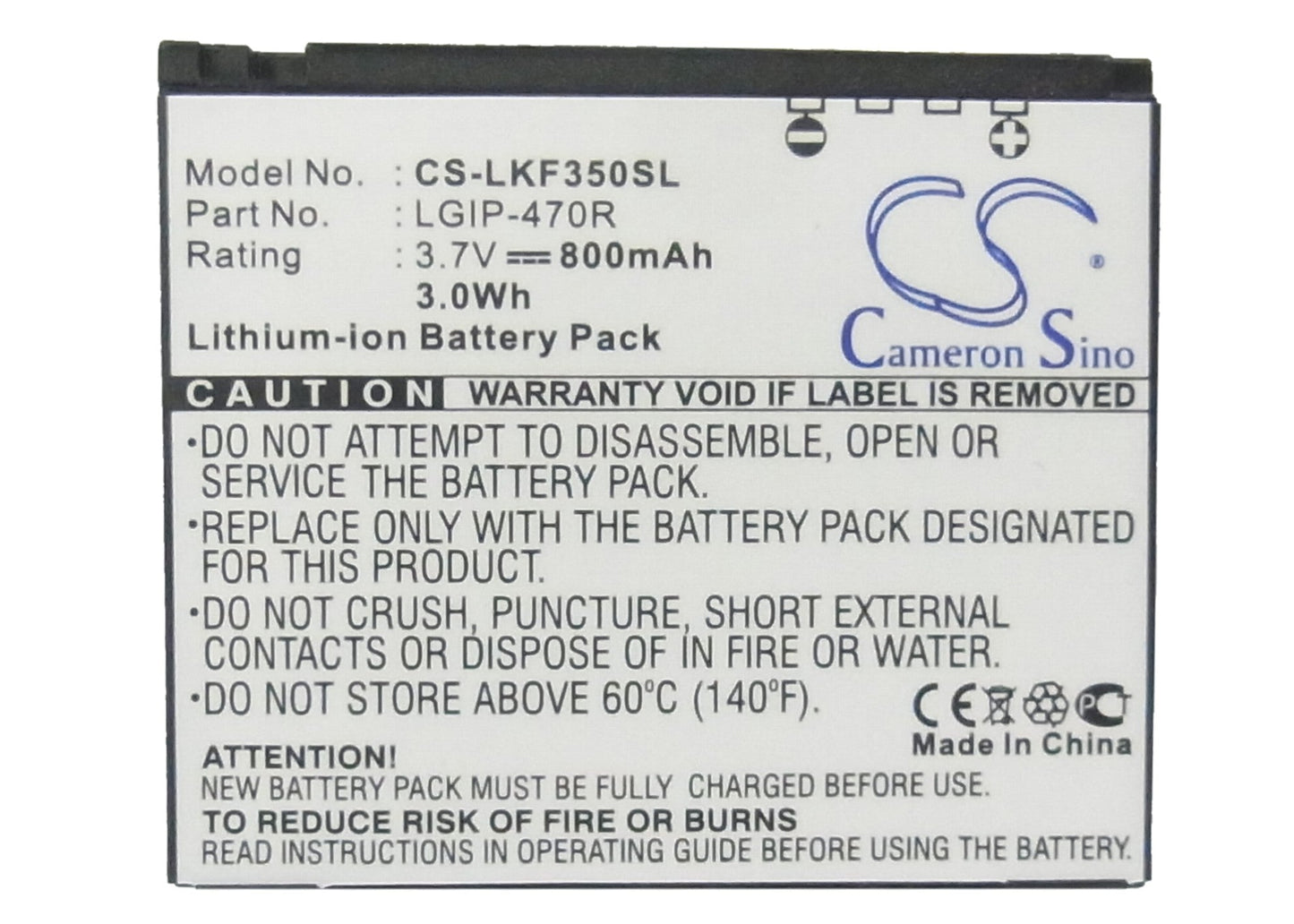 Replacement Battery for LG  KF350 – Mobile, SmartPhone – 800mAh / 3.7V