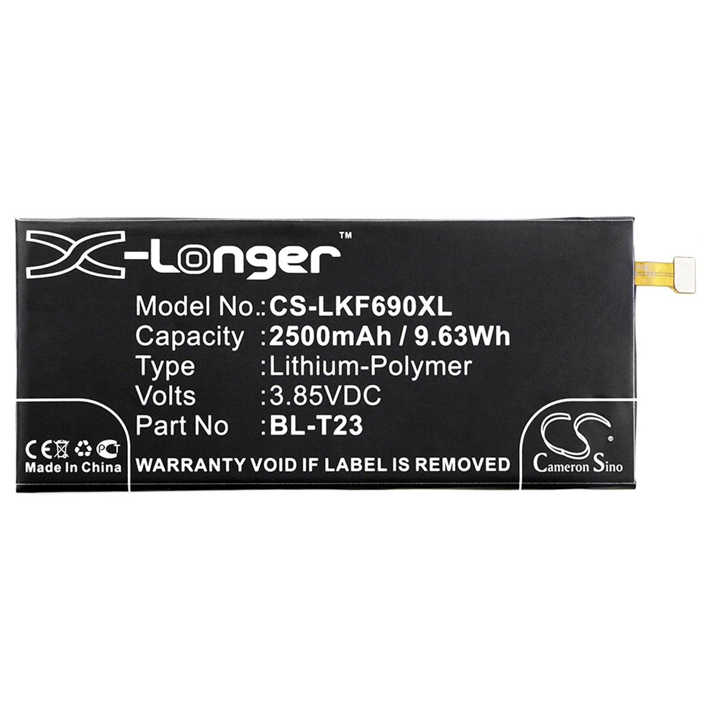 Replacement Battery for LG  F690L – Mobile, SmartPhone – 2500mAh / 9.63Wh / 3.85V