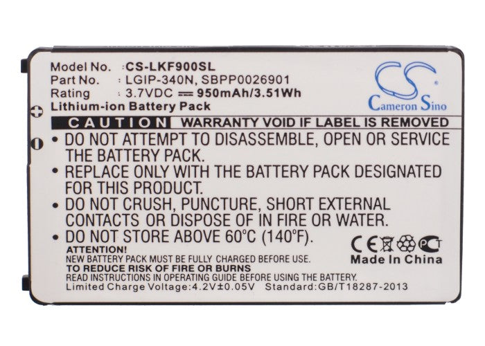 Replacement Battery for LG  AX265 BANTER – Mobile, SmartPhone – 950mAh / 3.52Wh / 3.7V