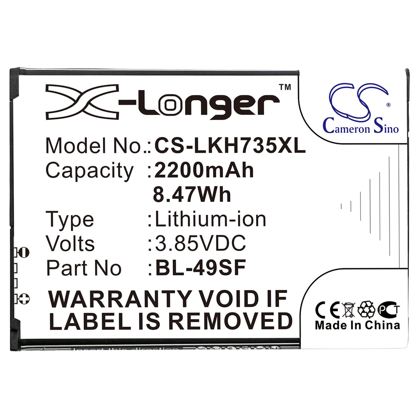 Replacement Battery for LG  G4 Beat – Mobile, SmartPhone – 2200mAh / 8.47Wh / 3.85V