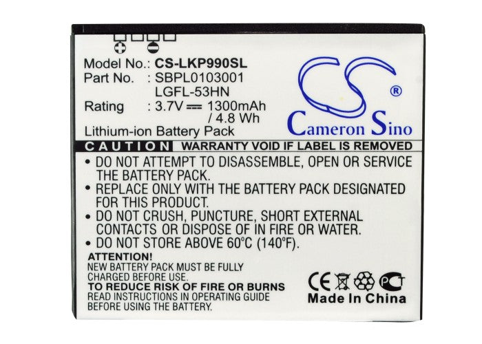 Replacement Battery for T-Mobile | LG P999 – PDA, Pocket PC – 1300mAh / 3.7V