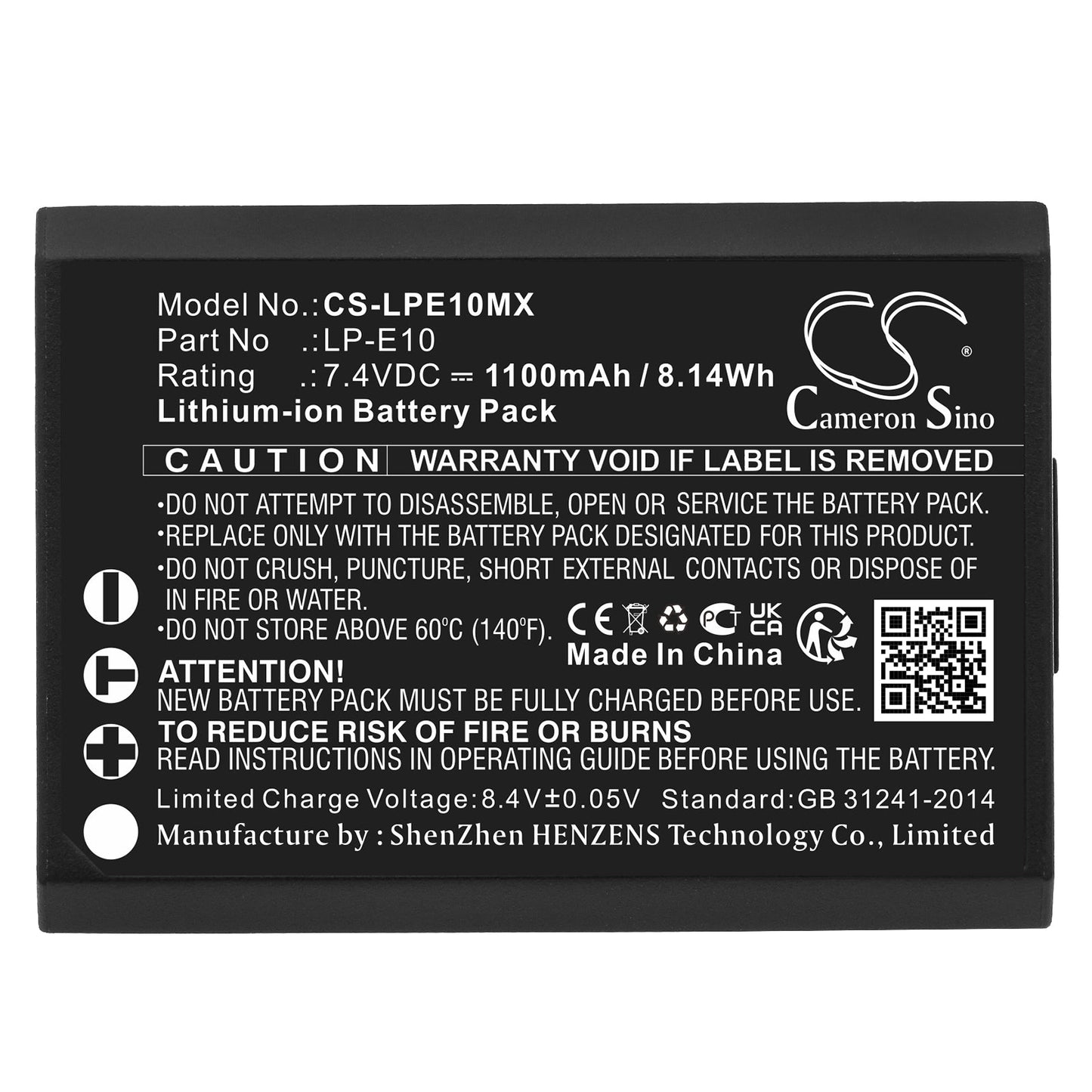 Replacement Battery for Canon  DS126291 – Camera – 1100mAh / 8.14Wh / 7.4V