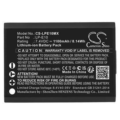 Replacement Battery for Canon  DS126291 – Camera – 1100mAh / 8.14Wh / 7.4V