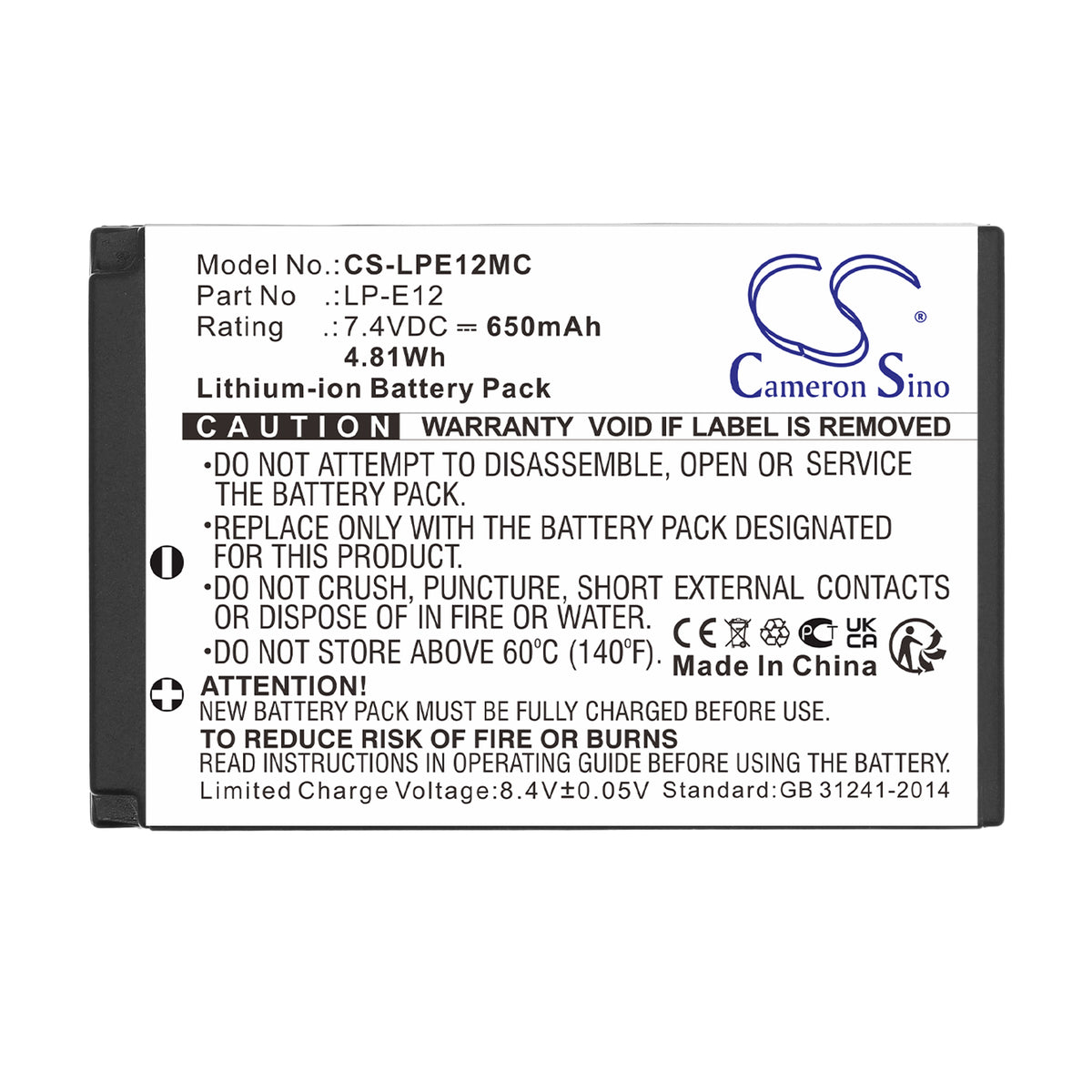Replacement Battery for Canon EOS 100D – Camera – 650mAh / 7.4V