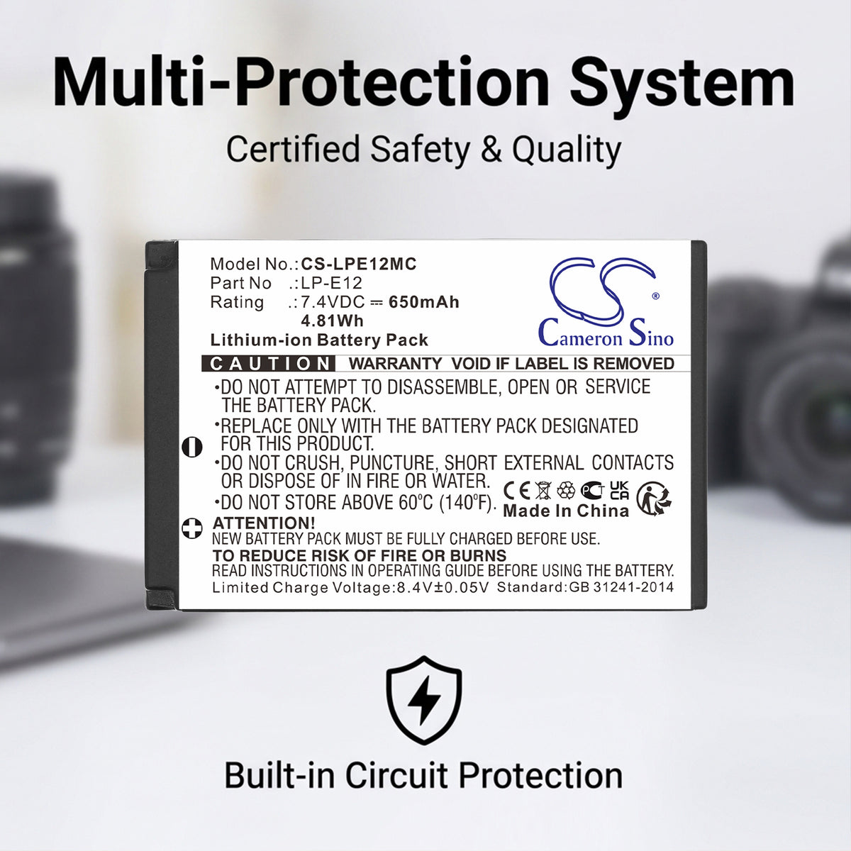 Replacement Battery for Canon EOS 100D – Camera – 650mAh / 7.4V