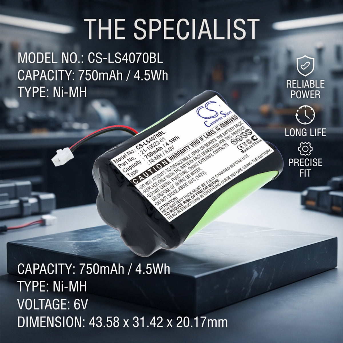 Replacement Battery for Symbol LS4070 – Barcode Scanner – 750mAh / 6V