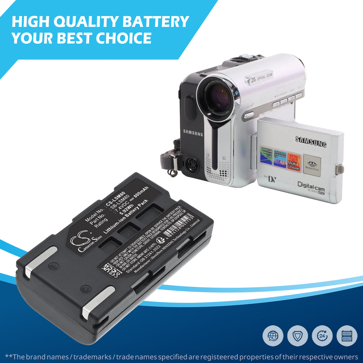 Replacement Battery for Samsung VP-D351i – Camera – 800mAh / 7.4V