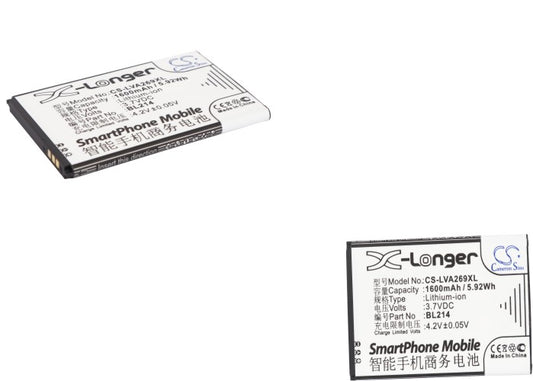 Replacement Battery for Lenovo A208t – Mobile, SmartPhone – 1600mAh / 3.7V