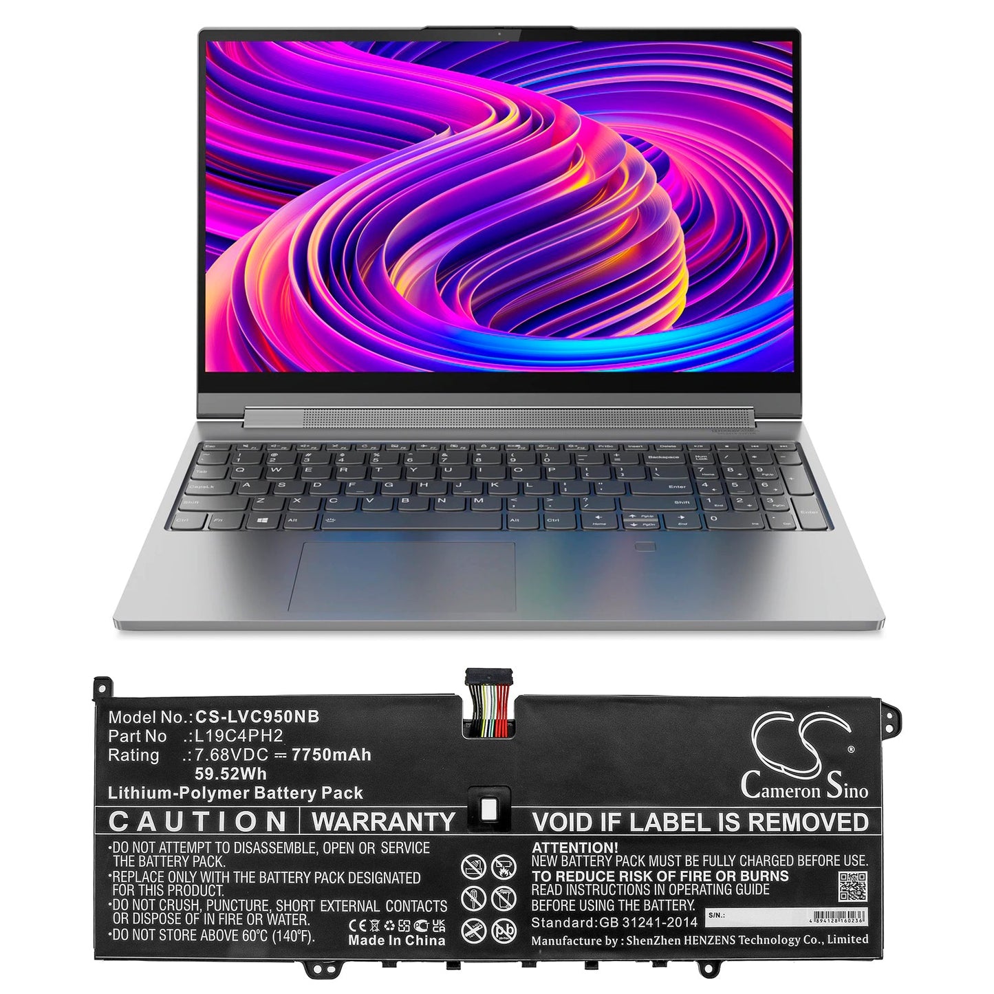 Replacement Battery for Lenovo  Yoga C950 – Notebook, Laptop – 7750mAh / 59.52Wh / 7.68V