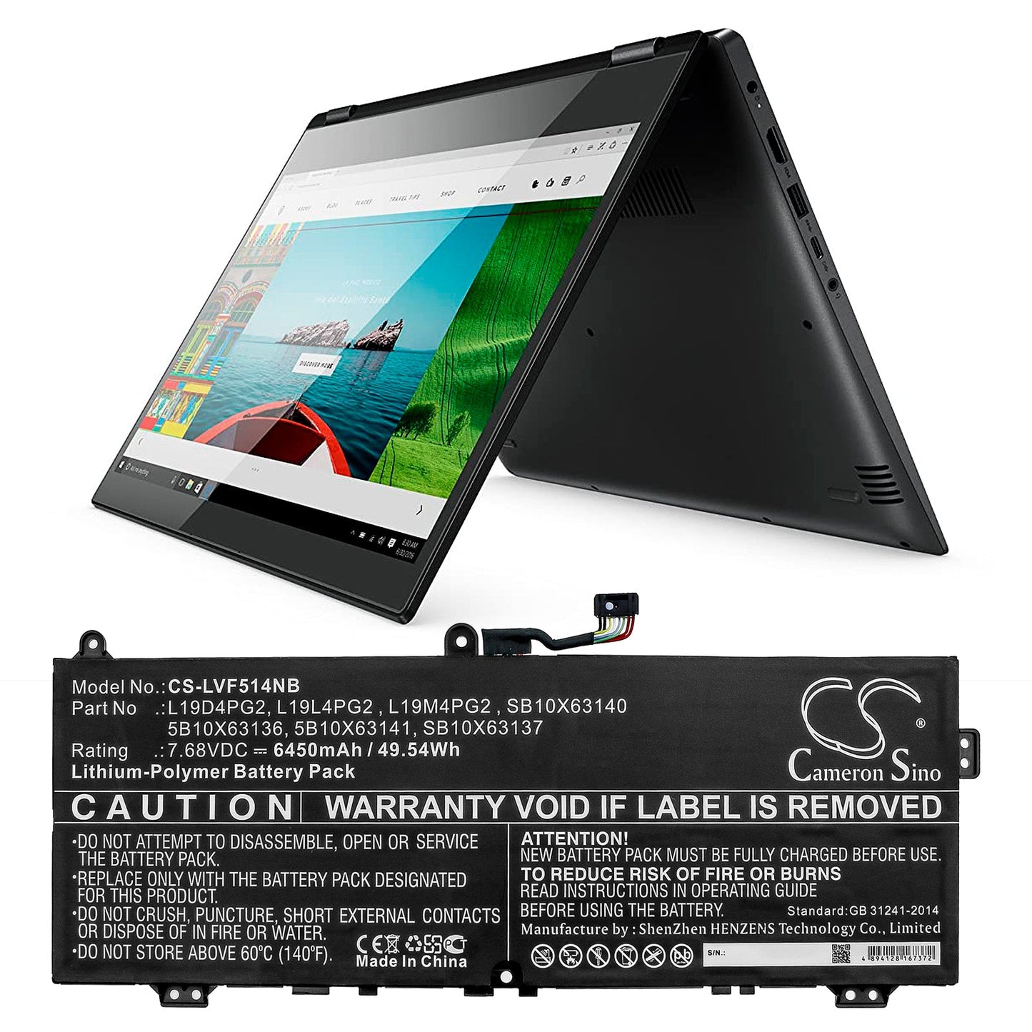 Replacement Battery for Lenovo  C13 Yoga Gen 1 Chromebook-20UY – Notebook, Laptop – 6450mAh / 49.54Wh / 7.68V
