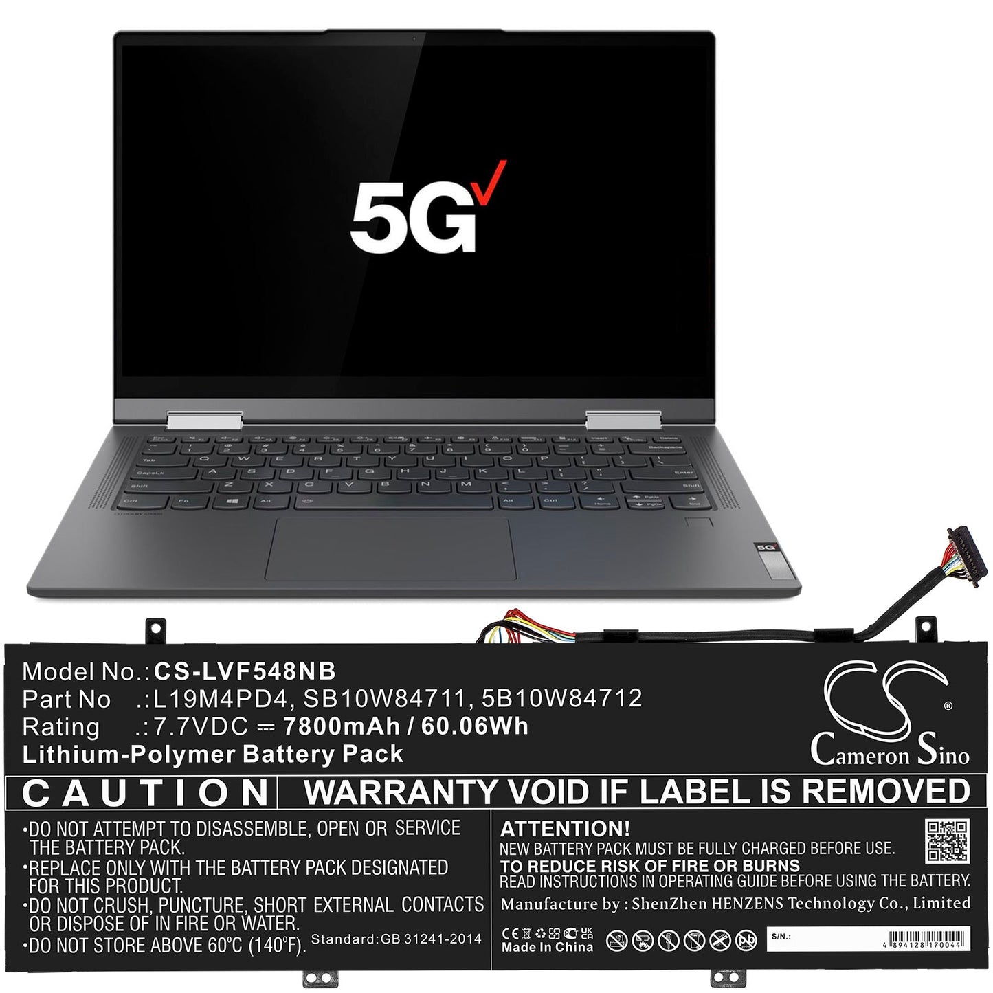 Replacement Battery for Lenovo  Flex 5G – Notebook, Laptop – 7800mAh / 60.06Wh / 7.7V