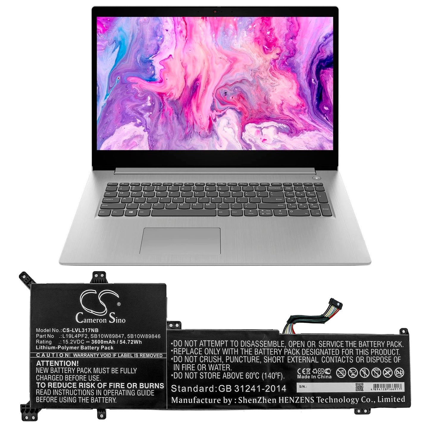 Replacement Battery for Lenovo  IdeaPad 3-17ADA05 – Notebook, Laptop – 3600mAh / 54.72Wh / 15.2V