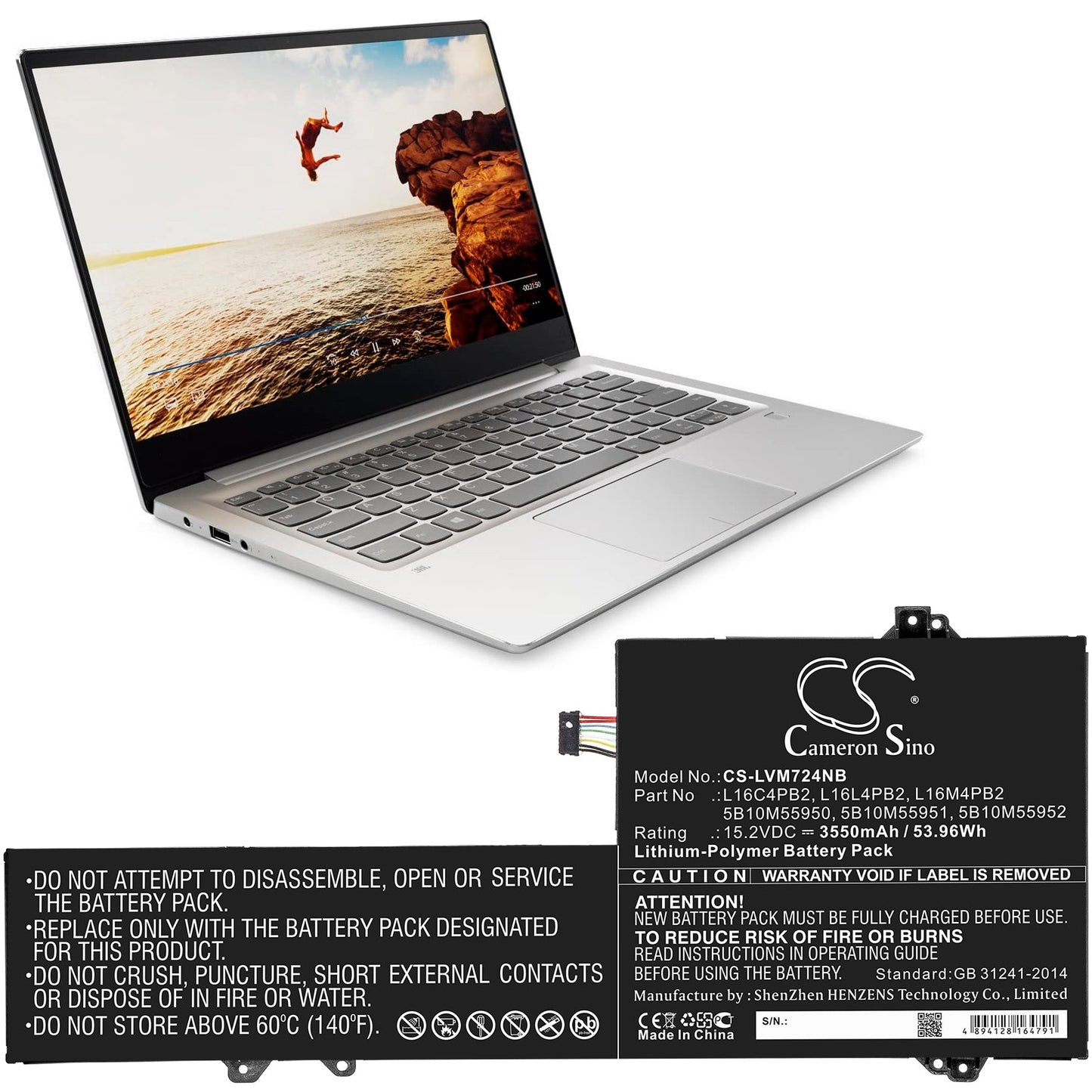 Replacement Battery for Lenovo  Air 14 Pro – Notebook, Laptop – 3550mAh / 53.96Wh / 15.2V