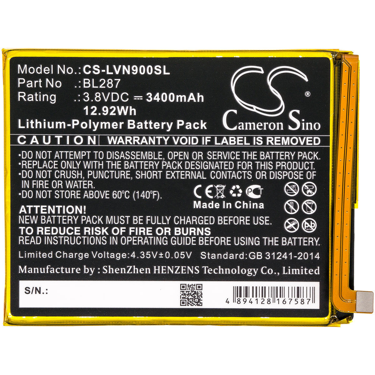 Replacement Battery for Lenovo K9 Note – Mobile, SmartPhone – 3400mAh / 3.8V