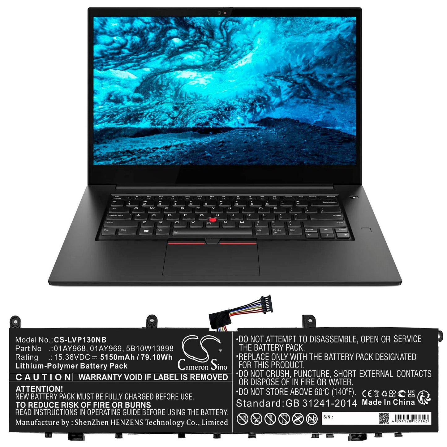Replacement Battery for Lenovo  ThinkPad P1 – Notebook, Laptop – 5150mAh / 79.10Wh / 15.36V