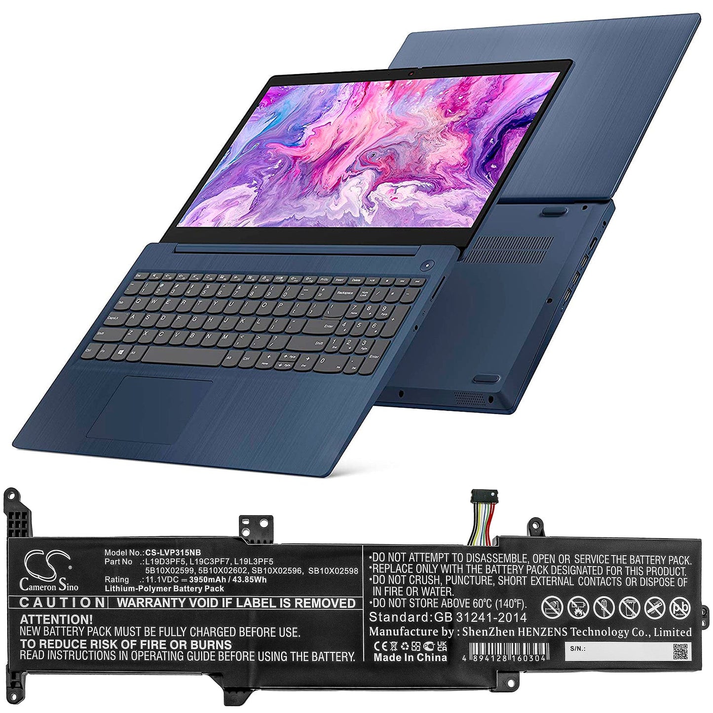 Replacement Battery for Lenovo  IdeaPad 3-14ADA05 – Notebook, Laptop – 3950mAh / 43.85Wh / 11.1V