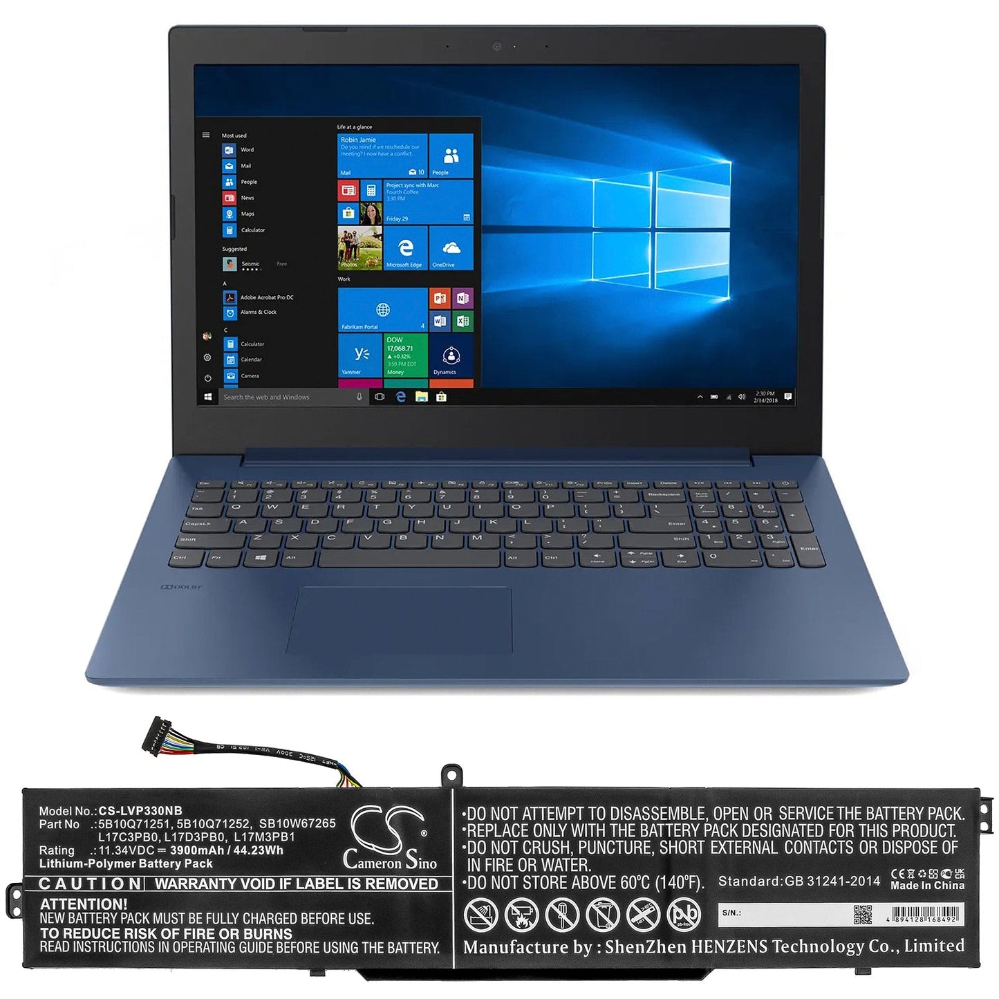 Replacement Battery for Lenovo  IdeaPad 330-15ICH – Notebook, Laptop – 3900mAh / 44.23Wh / 11.34V