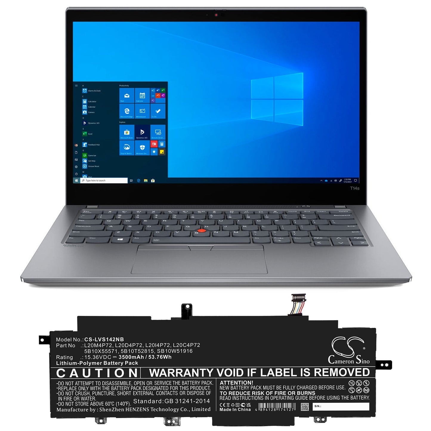 Replacement Battery for Lenovo  20WM00AVHH – Notebook, Laptop – 3500mAh / 53.76Wh / 15.36V