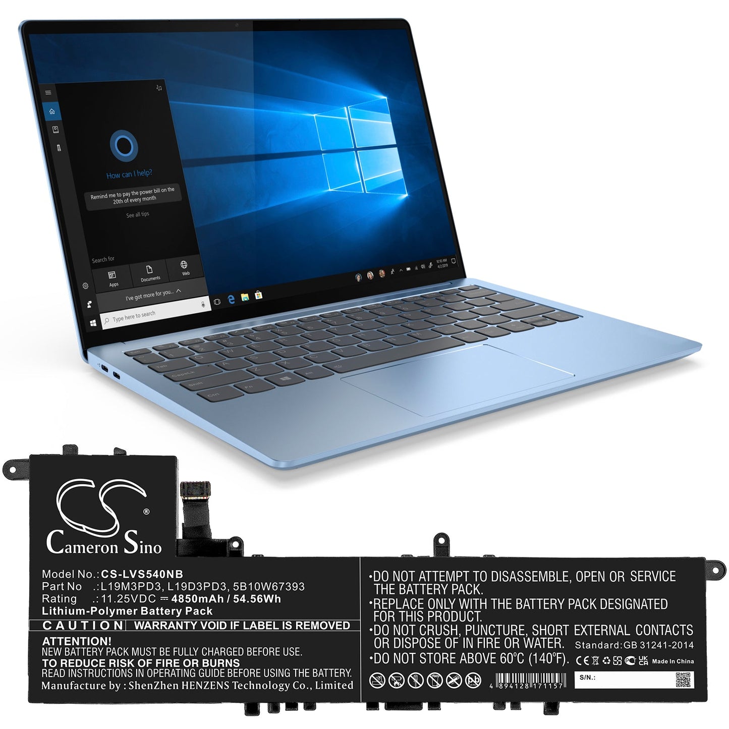 Replacement Battery for Lenovo  IdeaPad S540 13ARE – Notebook, Laptop – 4850mAh / 54.56Wh / 11.25V