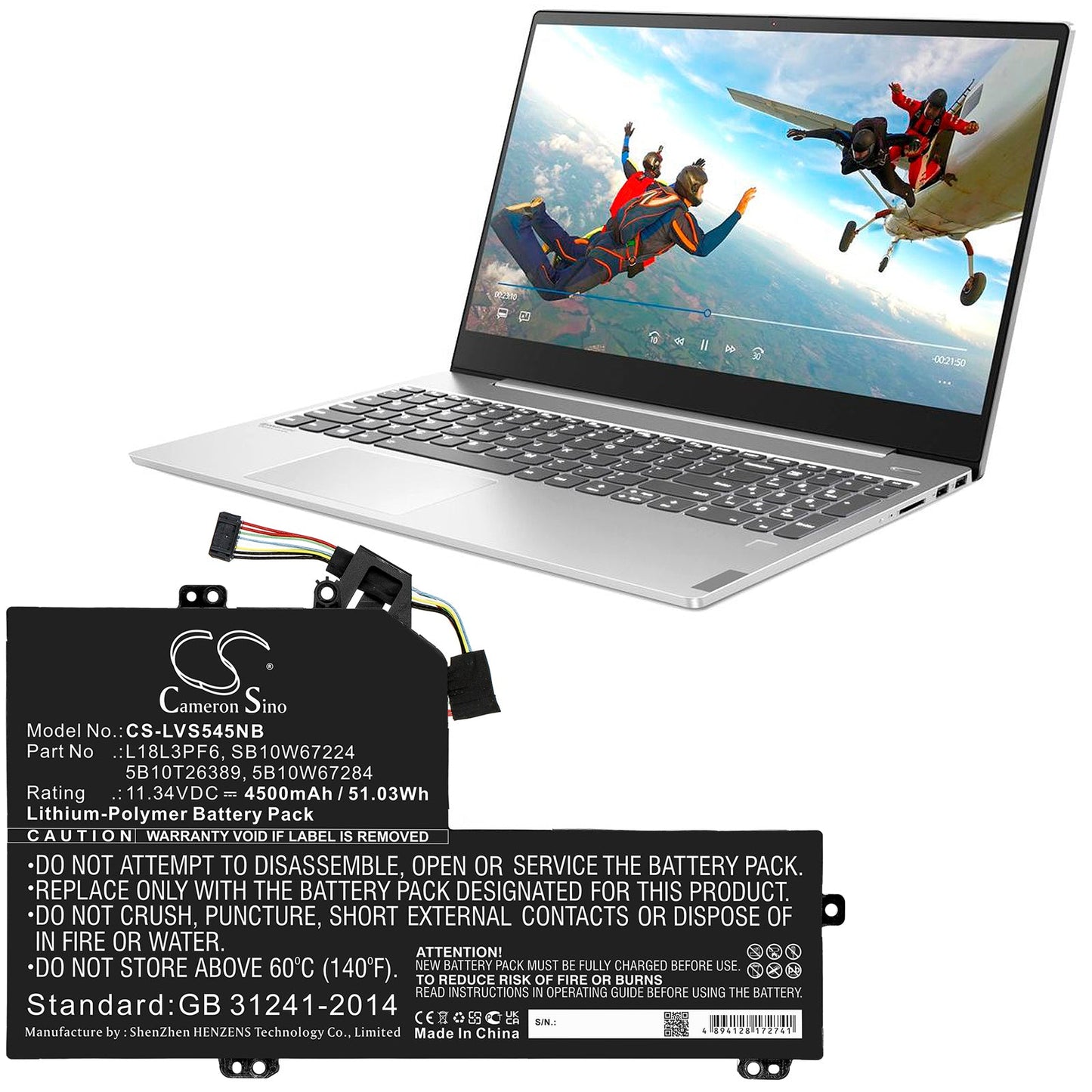 Replacement Battery for Lenovo  Ideapad S540-15IWL – Notebook, Laptop – 4500mAh / 51.03Wh / 11.34V