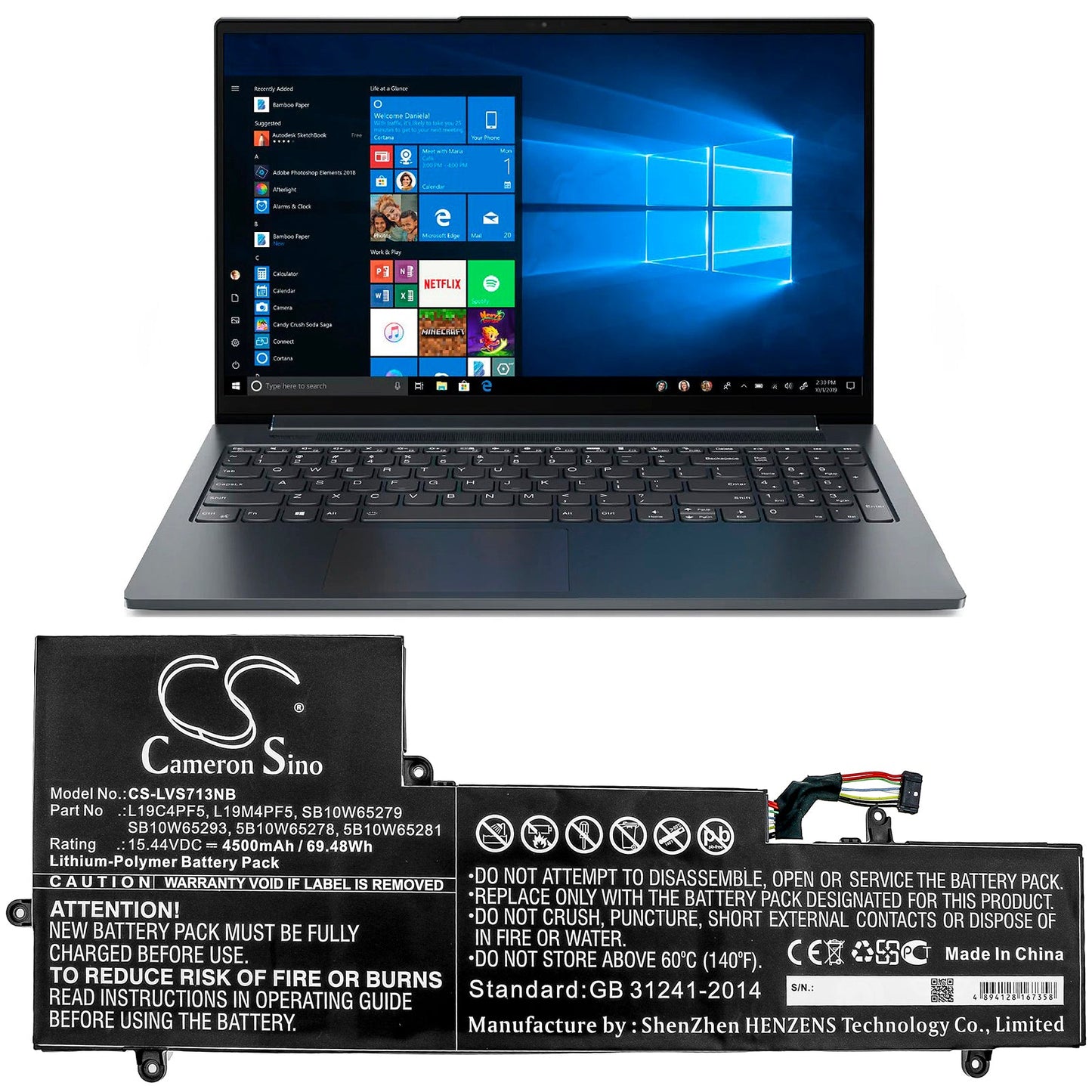 Replacement Battery for Lenovo  Yoga Slim 7-15IIL – Notebook, Laptop – 4500mAh / 69.48Wh / 15.44V