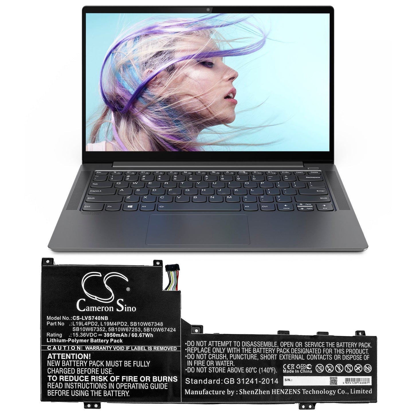 Replacement Battery for Lenovo  IdeaPad S740-14IIL – Notebook, Laptop – 3950mAh / 60.67Wh / 15.36V