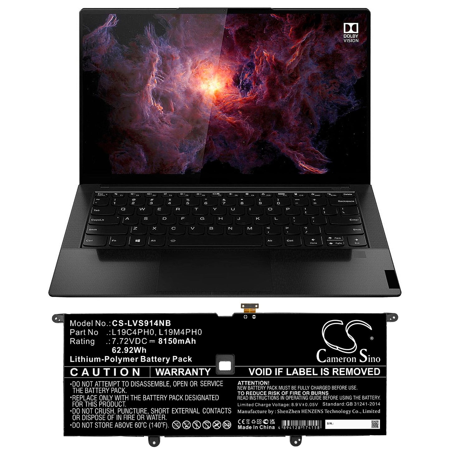 Replacement Battery for Lenovo  Yoga Slim 9 14ITL5 82D10000UK – Notebook, Laptop – 8150mAh / 62.92Wh / 7.72V